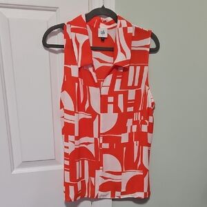 CAbi Red and White Geometric Blouse